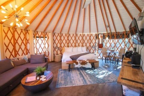 Furnished yurt living room