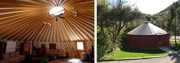 Yurt exterior and interior at camp