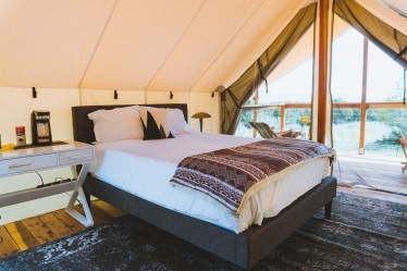 Canvas tent bedroom with an open view