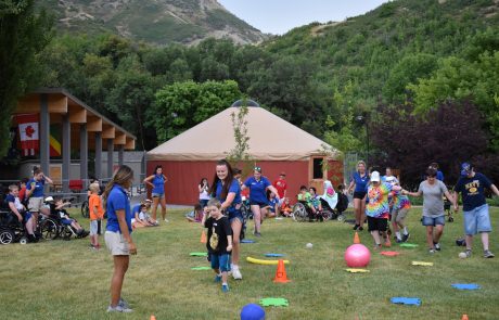 Camp activities outside a yurt