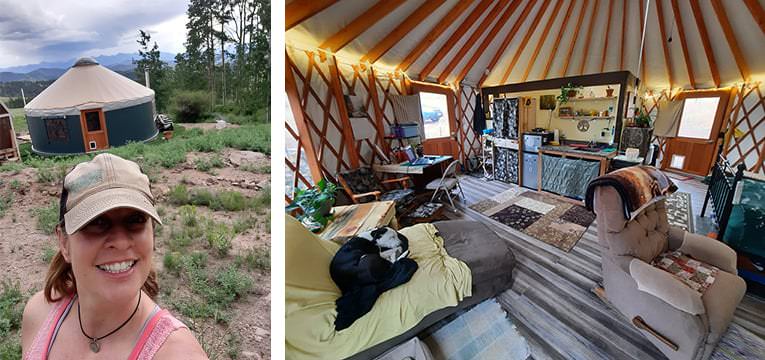 Yurt owner and furnished yurt interior