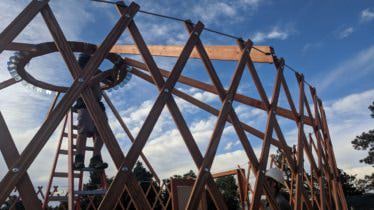 Close-up of lattice walls and rafters