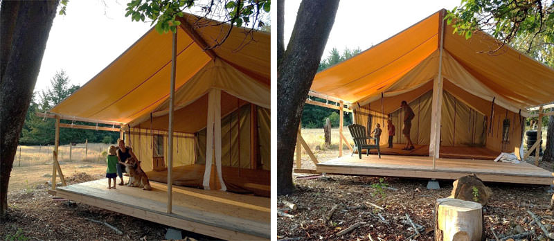 Canvas tent on a wooden platform