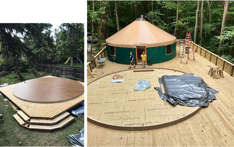 Circular decks during yurt construction