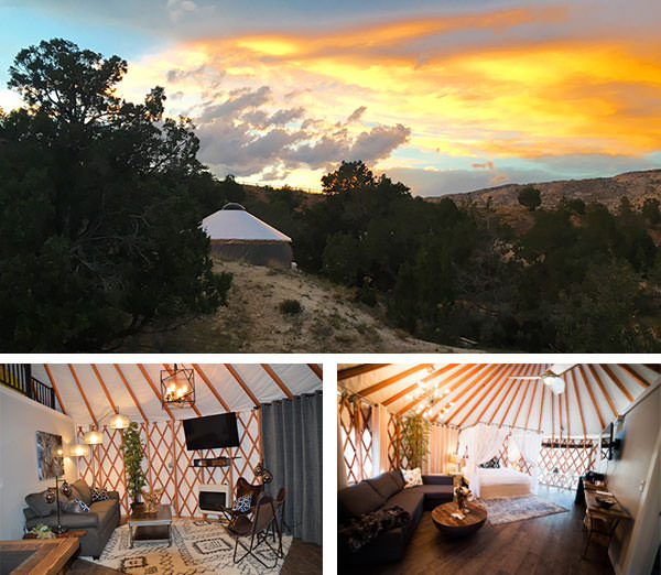 Yurt exterior and furnished interior views