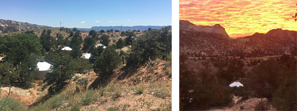 Yurts in a desert landscape