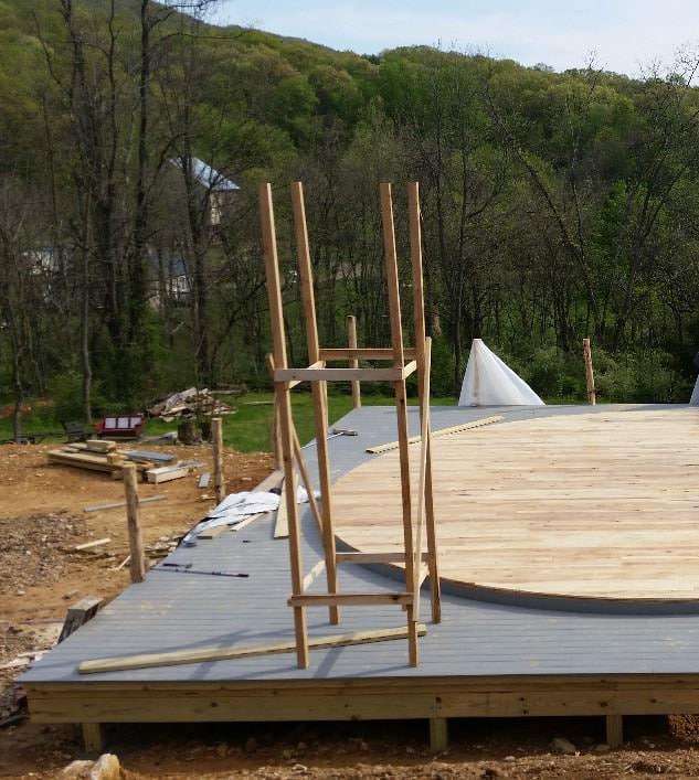 Vertical doorway frame on a yurt platform