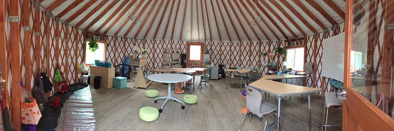 Classroom arranged inside a yurt