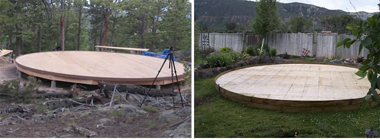 Two circular wooden platforms
