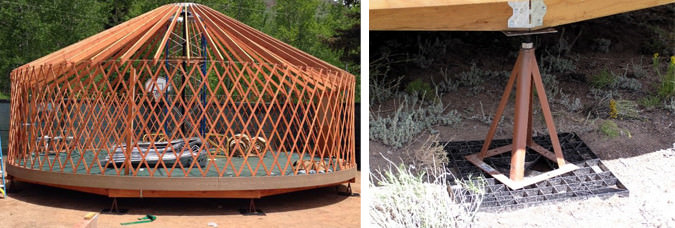 Yurt frame and triangular platform supports