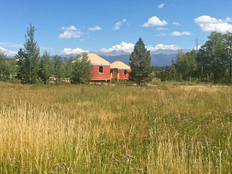 Yurt in a grassy mountain meadow